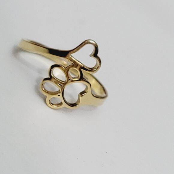 Wrap Adjustable Fashion Ring Paw Print And Heart Gold Ring - Picture 4 of 6